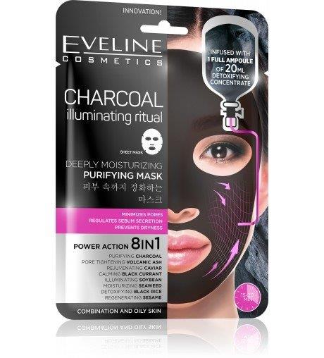 Eveline Sheet Mask Charcoal Maska na Tkaninie 8in1 Oczyszczająca Nawilżająca 1 Sztuka