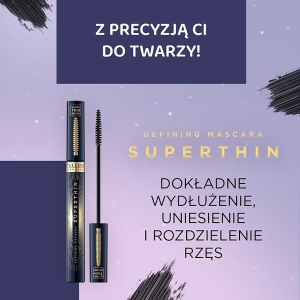 Eveline Superthin Defining Mascara Tusz do Rzęs z Precyzyjną Szczoteczką 6ml