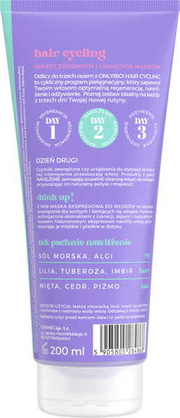 OnlyBio Hair Cycling Nawilżenie 2 Minutowa Maska Ekspresowa do Włosów 200ml